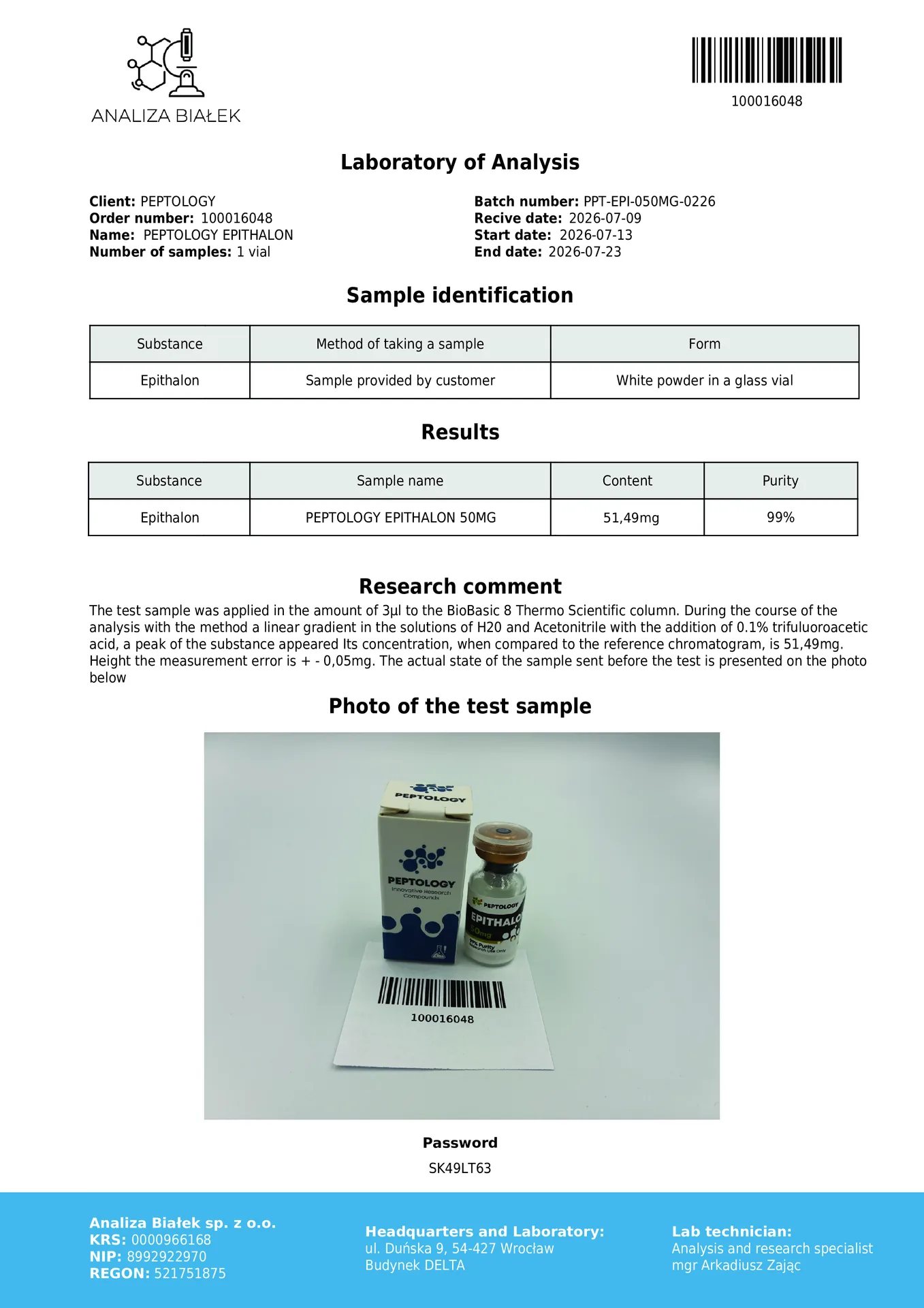 Epithalon 50 mg – tetrapéptido sintético (AEDG) para investigación – imagen 2