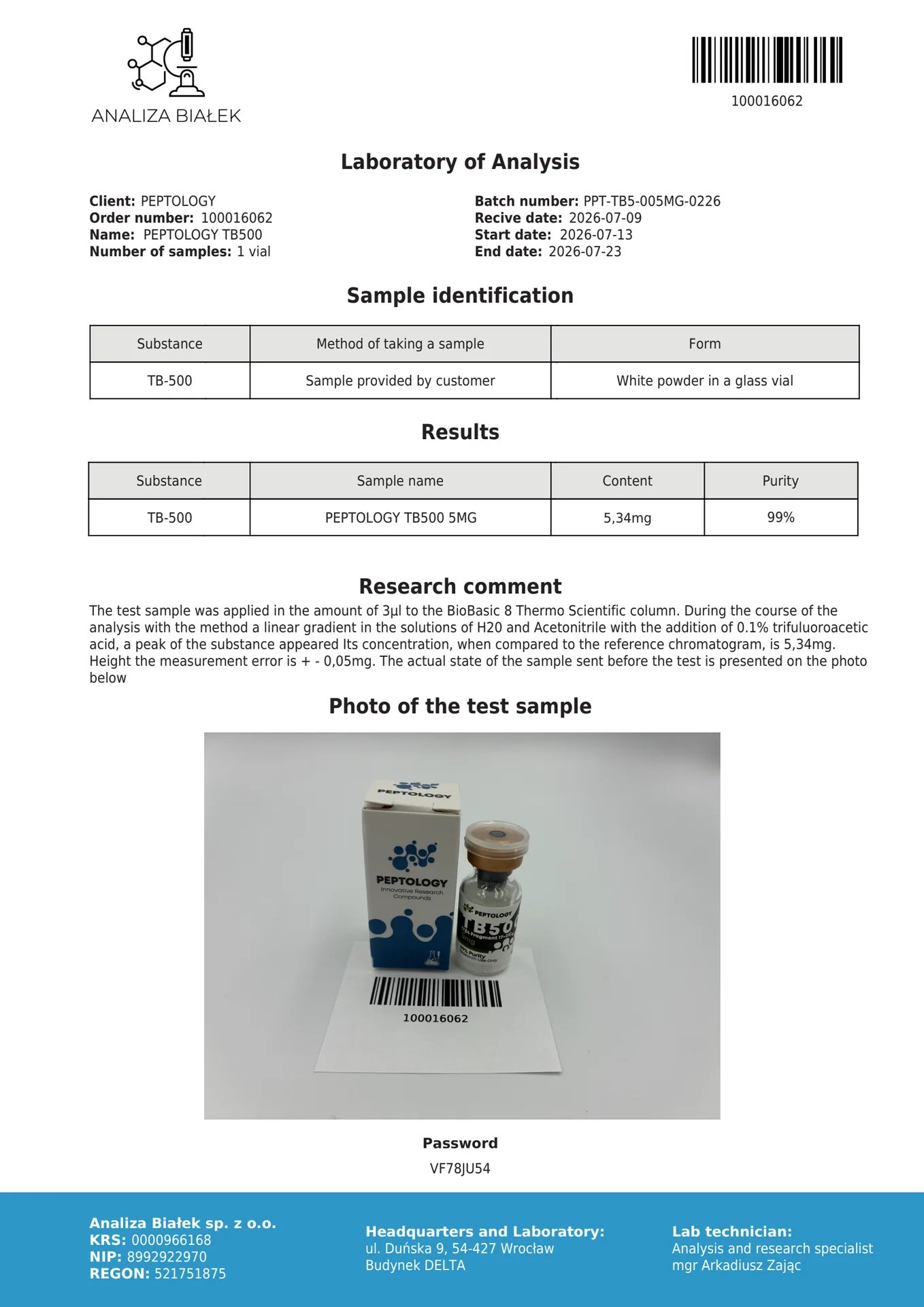 TB500 5 mg/10mg – Fragmento sintético de timosina beta-4 para investigación – imagen 2
